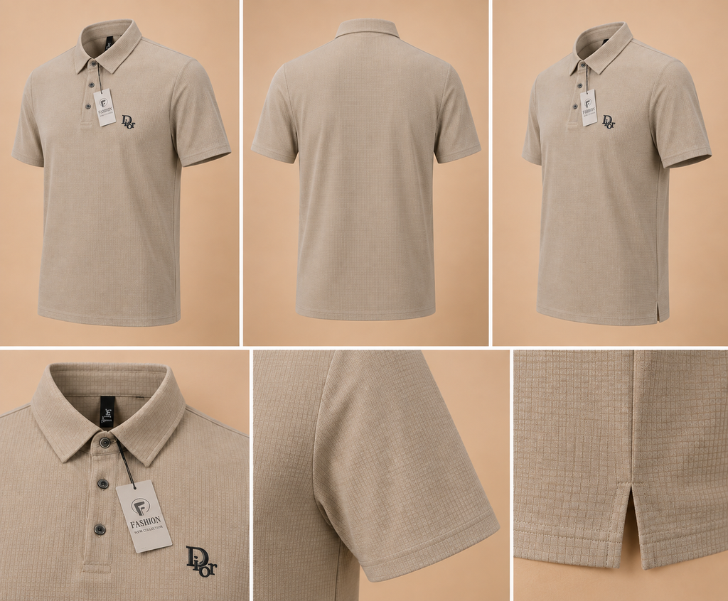 China Fabric Polo Shirt – Beige | Premium Textured Cotton Polo for Men