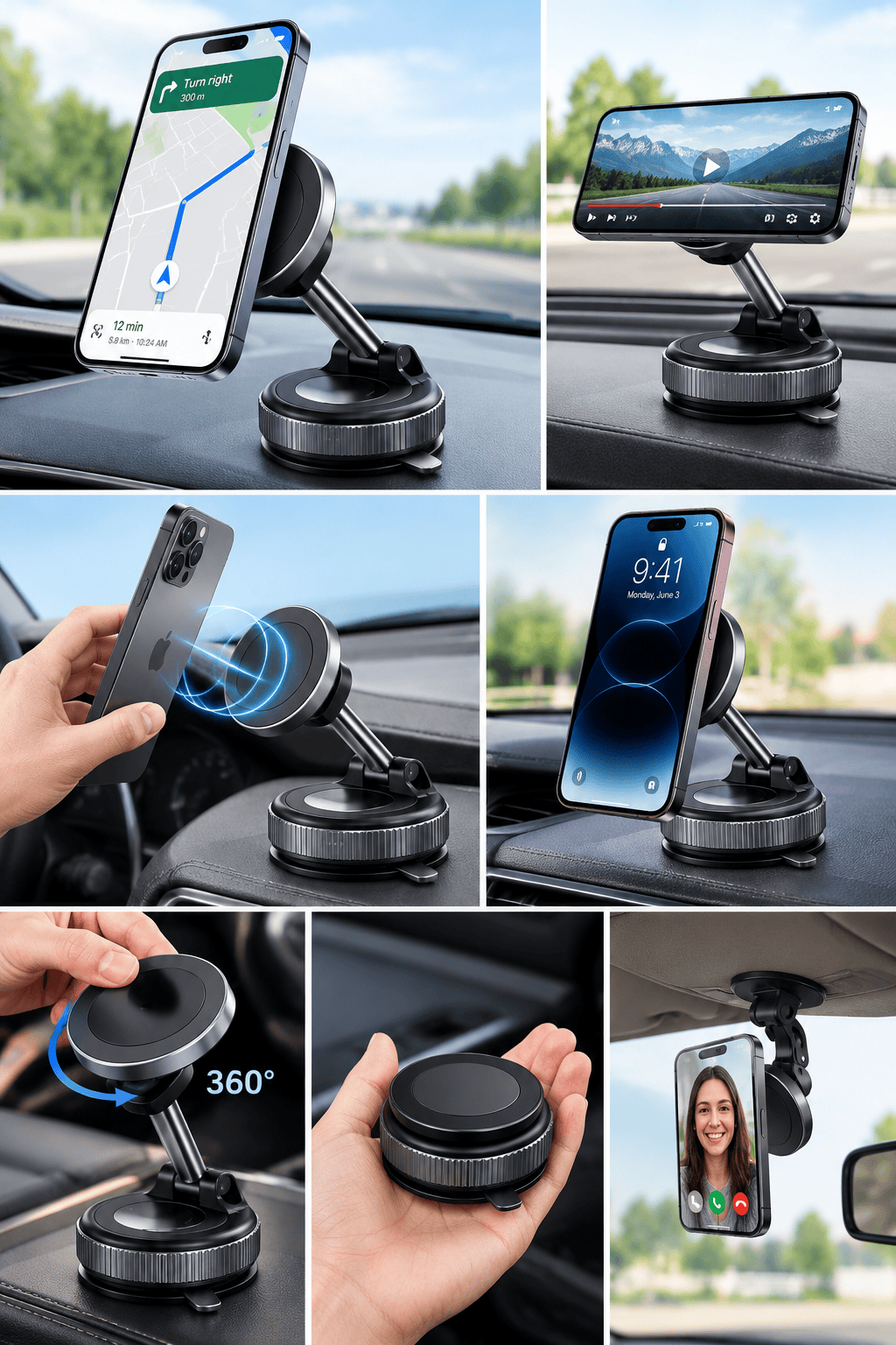 360° Magnetic Car Phone Holder – Strong Vacuum Suction Mount