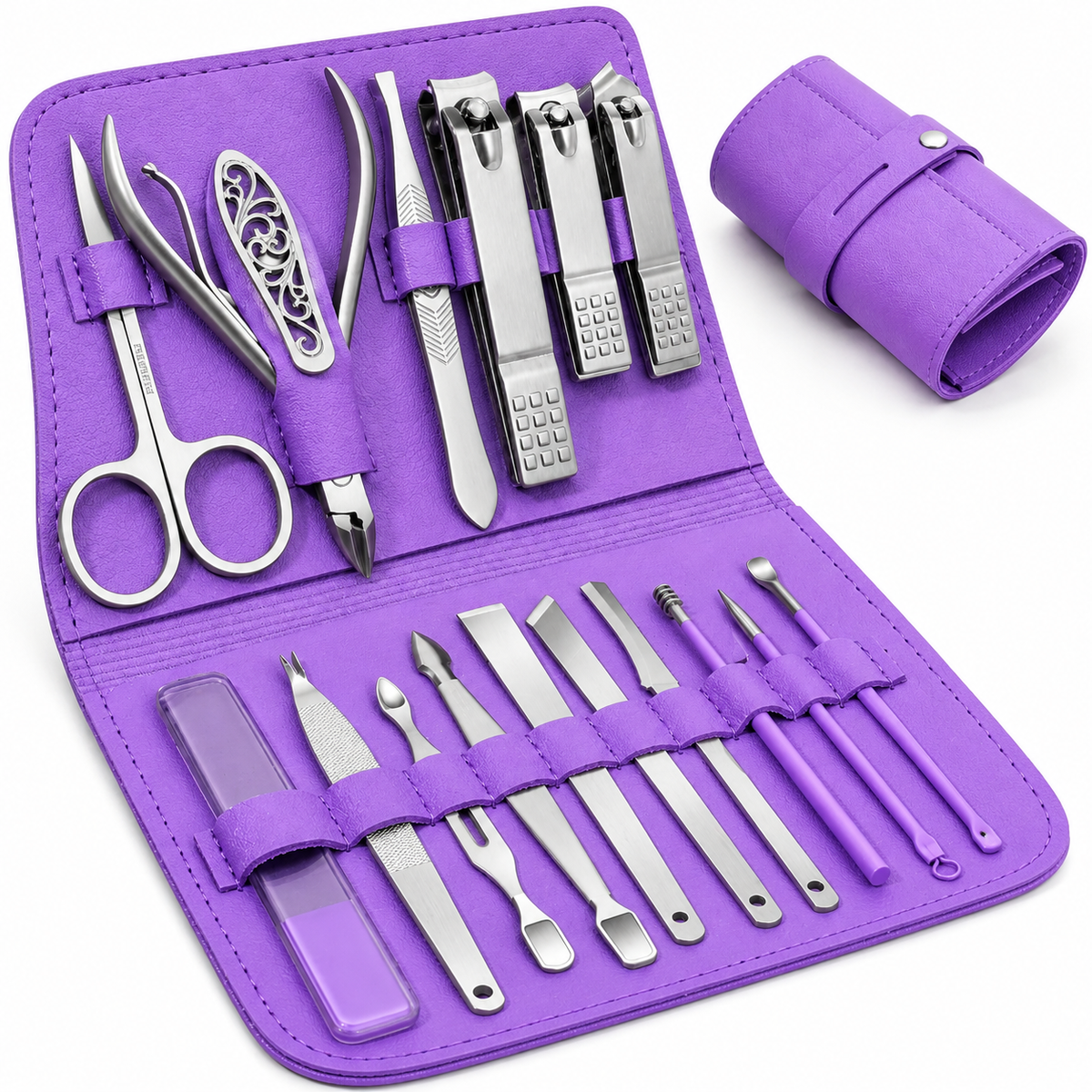 Professional 16-Piece Stainless Steel Manicure & Pedicure Grooming Kit