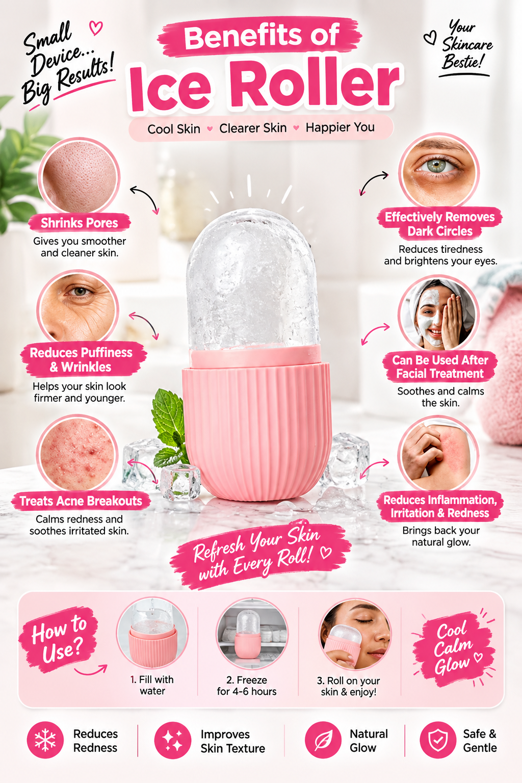 Silicone Ice Cube Roller Massager for Face and Eyes